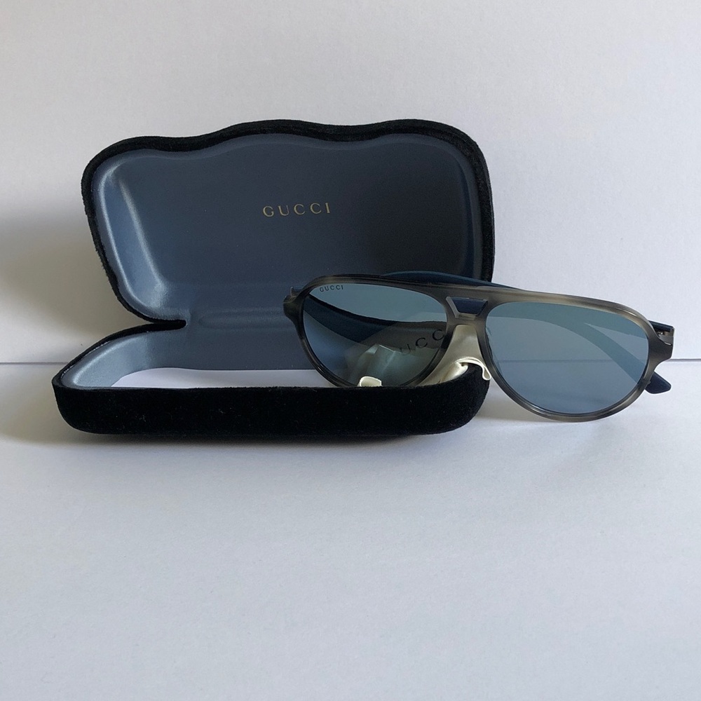 New Authentic Gucci GG0423s 010 Blue-Gray Gradient Aviator Sunglasses - Picture 14 of 15